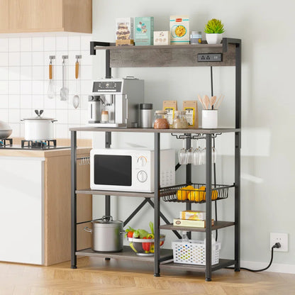 Kitchen Rack: 35.43'' Baker's Rack with Microwave Stand and Power Outlet