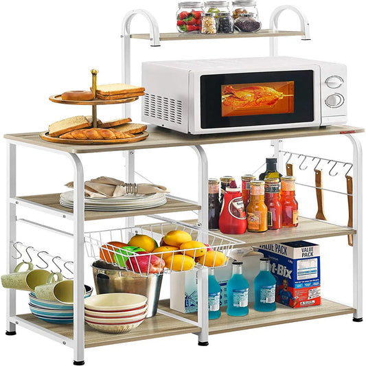 Kitchen Racks: 35.43" standard kitchen baker's rack with microwave shelf and extra storage tiers