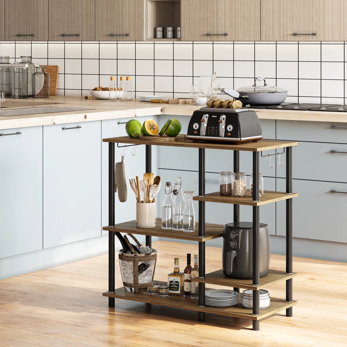 Kitchen Rack: 35.4'' Baker's Rack Kitchen Microwave Cart Easy to Assemble