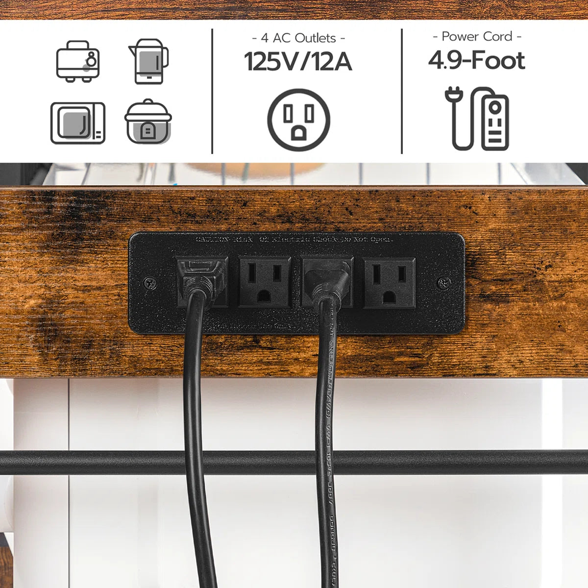 Kitchen Rack: 35.4" Bakers Rack with Coffee Bar, Power Outlet, Mesh Basket, Microwave Stand, and 4 S-Shaped Hooks