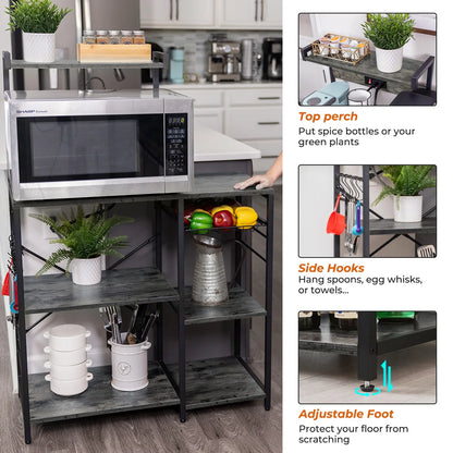 Kitchen Rack: 35.4" Bakers Rack with Power Outlet, Coffee Bar with Microwave Stand and Wire Basket