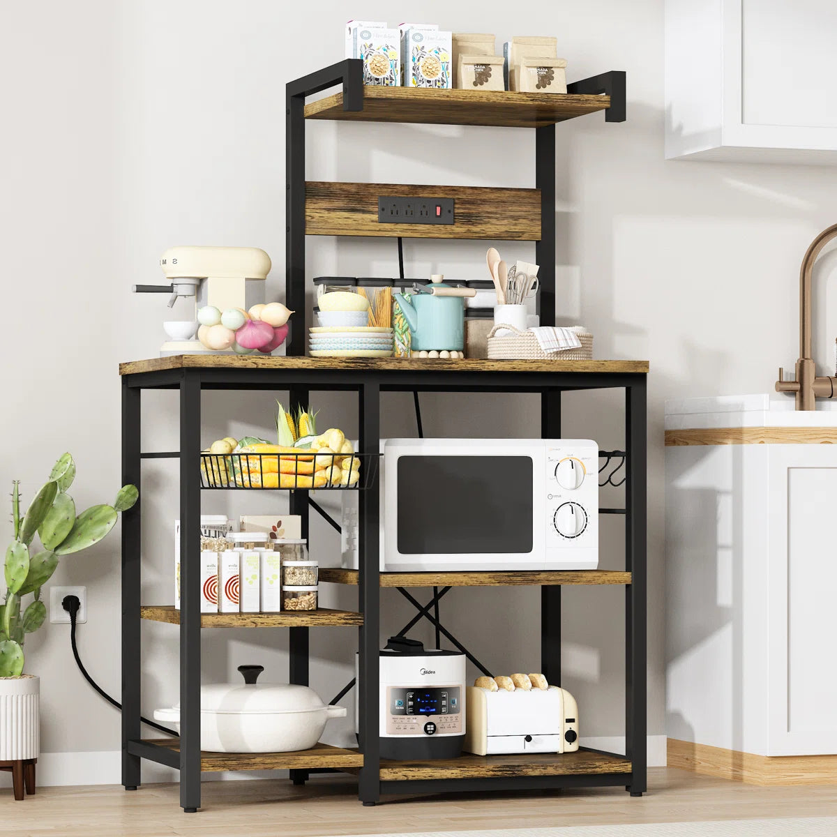 Kitchen Rack: 35.4'' Wood Standard Baker's Rack with Microwave Compatibility