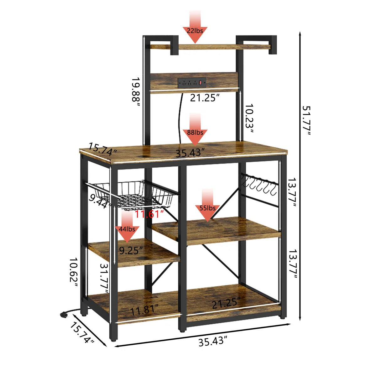 Kitchen Rack: 35.4'' Wood Standard Baker's Rack with Microwave Compatibility