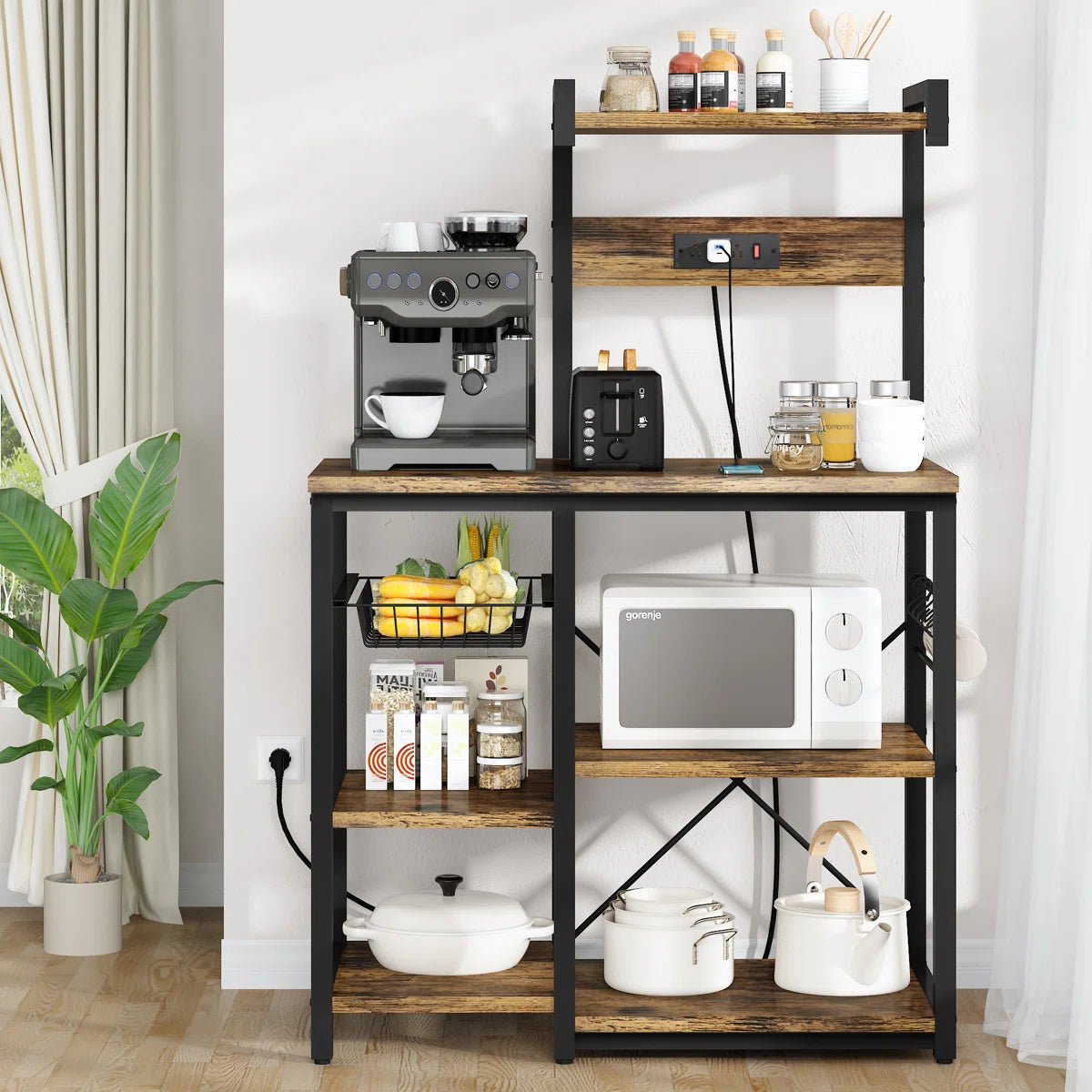 Kitchen Rack: 35.4'' Wood Standard Baker's Rack with Microwave Compatibility