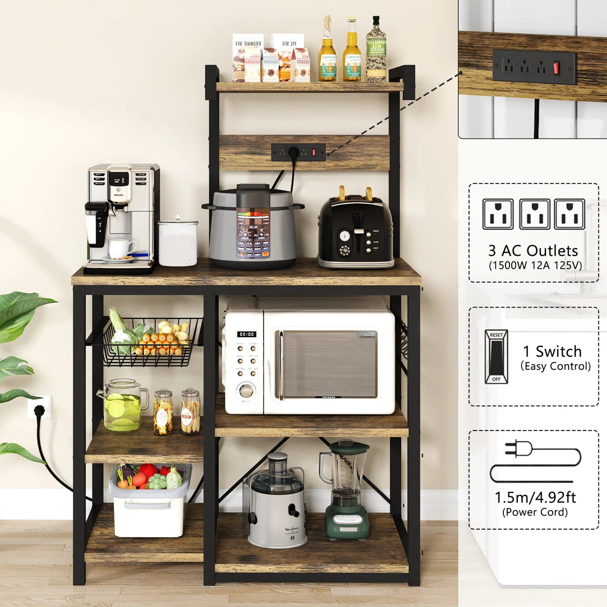 Kitchen Rack: 35.4'' Wood Standard Baker's Rack with Microwave Compatibility
