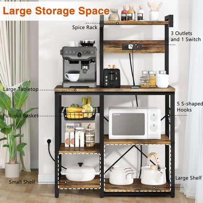 Kitchen Rack: 35.4'' Wood Standard Baker's Rack with Microwave Compatibility