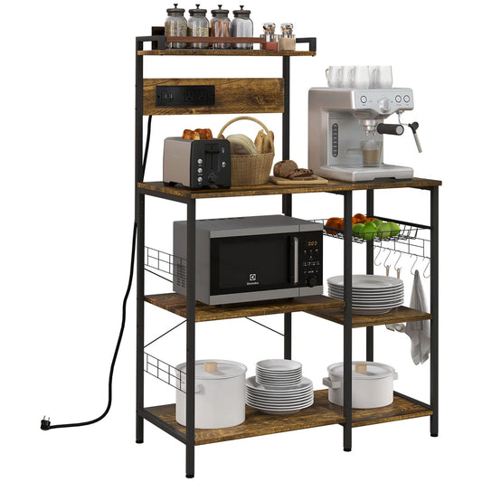 Kitchen Rack: 35.5'' Steel, Manufactured Wood Standard Baker's Rack with Microwave Compatibility