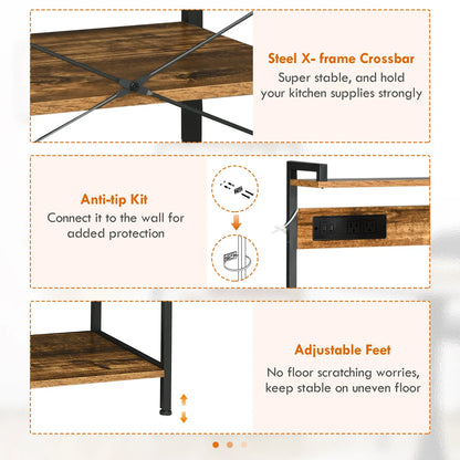 Kitchen Rack: 35.5'' Steel, Manufactured Wood Standard Baker's Rack with Microwave Compatibility