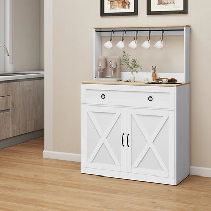 Kitchen Island Table: Elegant Wheeled Sideboard with Cabinets, Power Outlets & Hooks