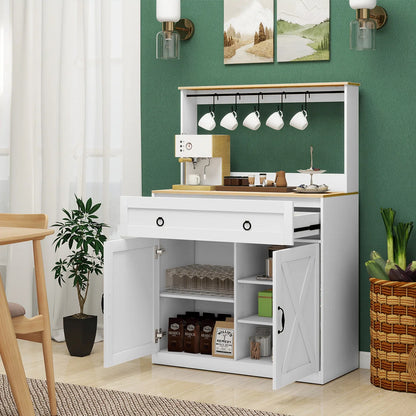 Kitchen Island Table: Elegant Wheeled Sideboard with Cabinets, Power Outlets & Hooks