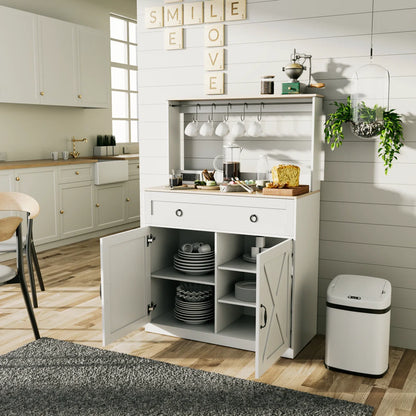 Kitchen Island Table: Elegant Wheeled Sideboard with Cabinets, Power Outlets & Hooks