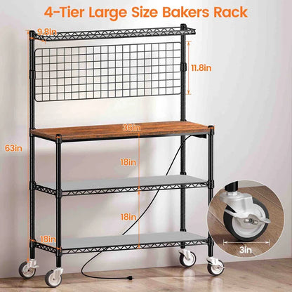 Kitchen Racks: 36'' Standard Baker's Rack Made of Metal and Compatible with Microwaves