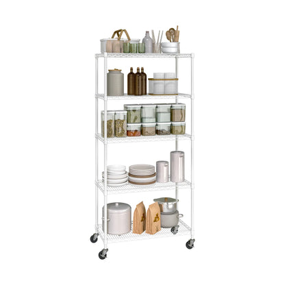 Kitchen Rack: 36'' W Steel Shelving Unit with Wheels for Height Adjustment