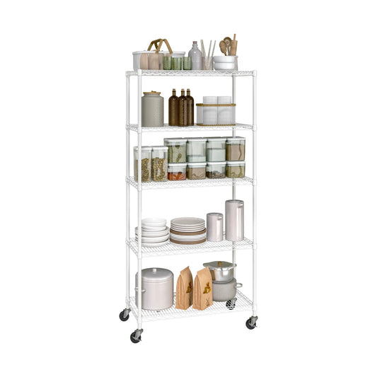 Kitchen Rack: 36'' W Steel Shelving Unit with Wheels for Height Adjustment