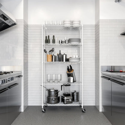 Kitchen Rack: 36'' W Steel Shelving Unit with Wheels for Height Adjustment