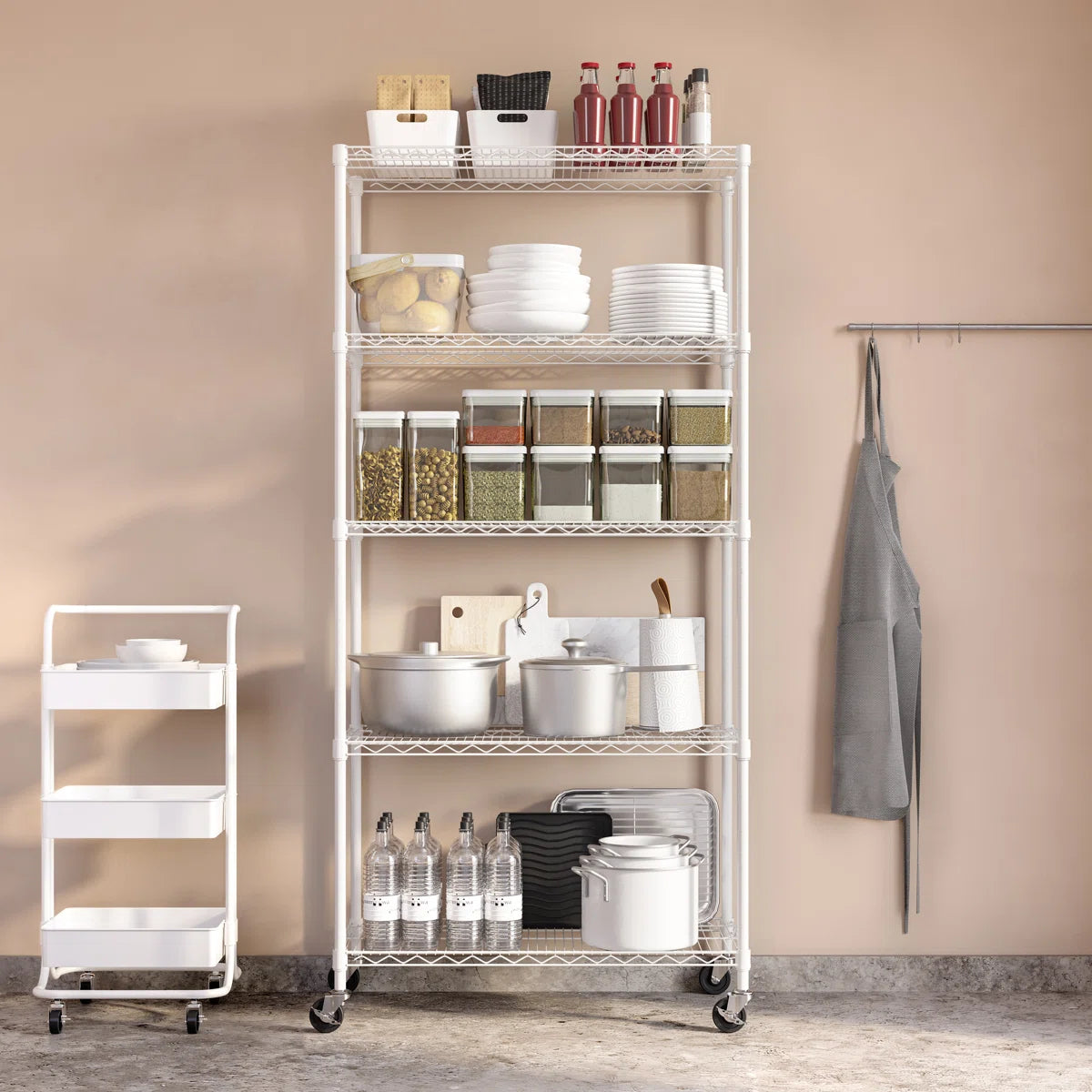 Kitchen Rack: 36'' W Steel Shelving Unit with Wheels for Height Adjustment