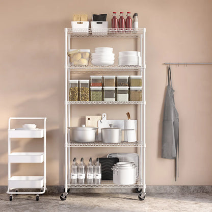Kitchen Rack: 36'' W Steel Shelving Unit with Wheels for Height Adjustment