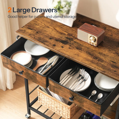 Kitchen Rack: 37.8'' Rolling Kitchen Island with Storage and Power Outlet