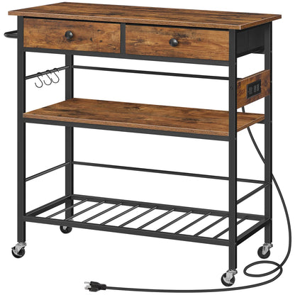 Kitchen Rack: 37.8'' Rolling Kitchen Island with Storage and Power Outlet