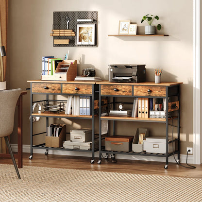 Kitchen Rack: 37.8'' Rolling Kitchen Island with Storage and Power Outlet