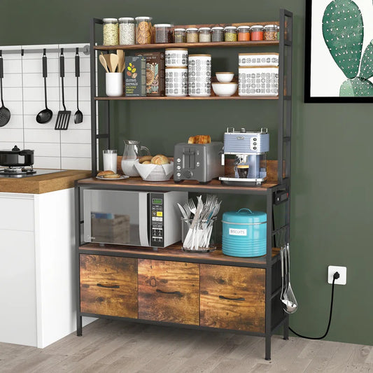Kitchen Rack: 39.37" Standard Baker’s Rack Made of Steel with Power Outlets