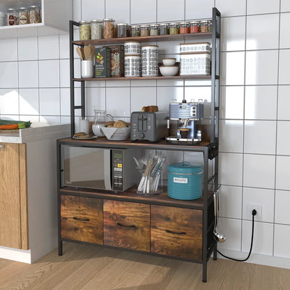Kitchen Rack: 39.37" Standard Baker’s Rack Made of Steel with Power Outlets