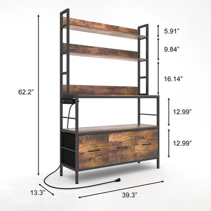 Kitchen Rack: 39.37" Standard Baker’s Rack Made of Steel with Power Outlets