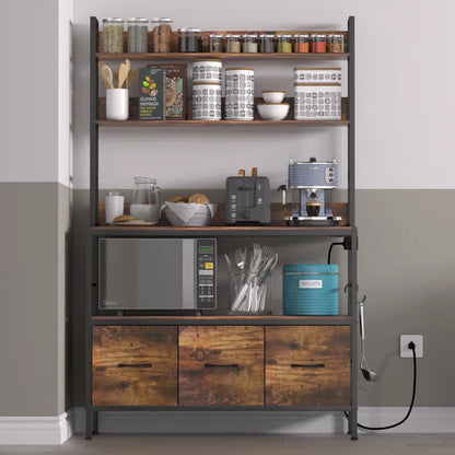Kitchen Rack: 39.37" Standard Baker’s Rack Made of Steel with Power Outlets