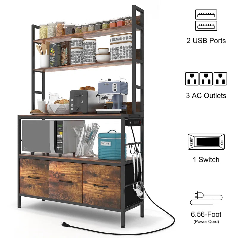 Kitchen Rack: 39.37" Standard Baker’s Rack Made of Steel with Power Outlets
