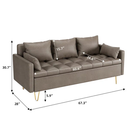3 Seater Sofa: 67.3'' Vegan Leather Sofa