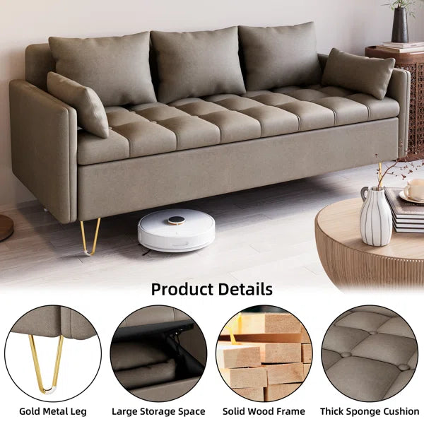 3 Seater Sofa: 67.3'' Vegan Leather Sofa