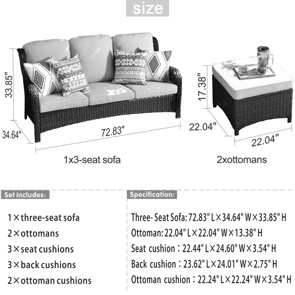 3 seater Sofa: 72.83'' Outdoor Patio Sofa