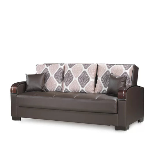 3 Seater Sofa: 87 in. Vegan Leather 3-Seater Twin 3-in-1 Sleeper Sofa Bed with Storage