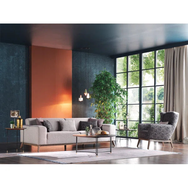 3 Seater Sofa: 94.49" Wide 3 Seater Sofa Bed in Cream
