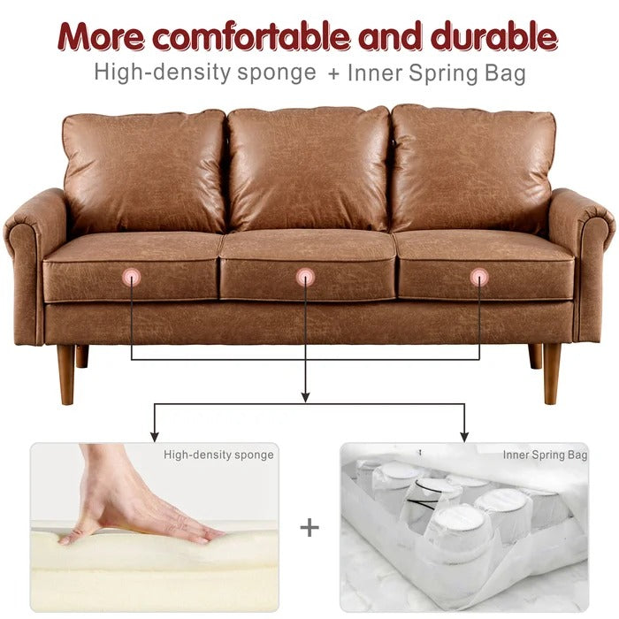 3 Seater Sofa: Ainsley 73.6'' Vegan Leather Sofa