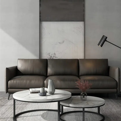3 Seater Sofa: Genuine Leather Black Sofa, 3-Seat Square Arms Sofa Couch For Livng Room Bedroom