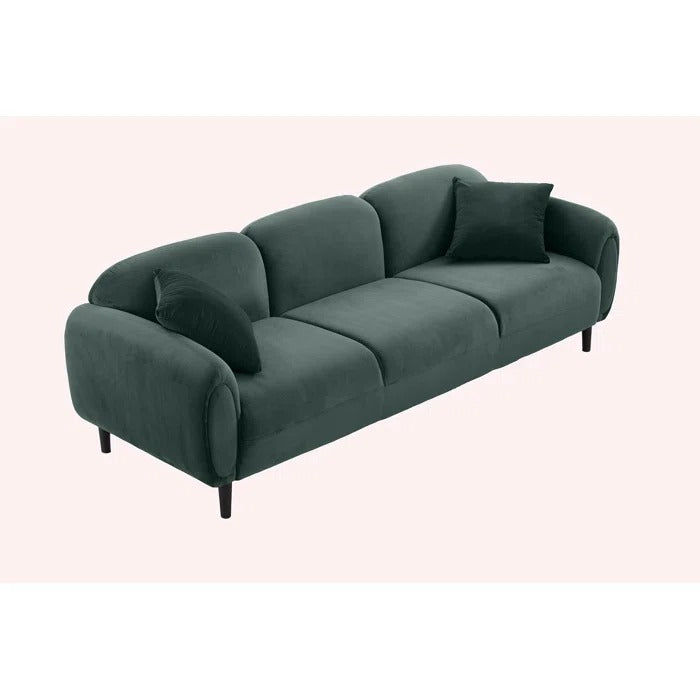 3 Seater Sofa: Mid Century Modern 3 Seater Couch Velveteen Sofa With Solid Wood Leg For Living Room
