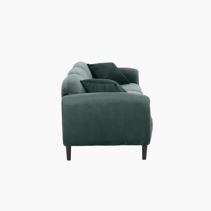 3 Seater Sofa: Mid Century Modern 3 Seater Couch Velveteen Sofa With Solid Wood Leg For Living Room