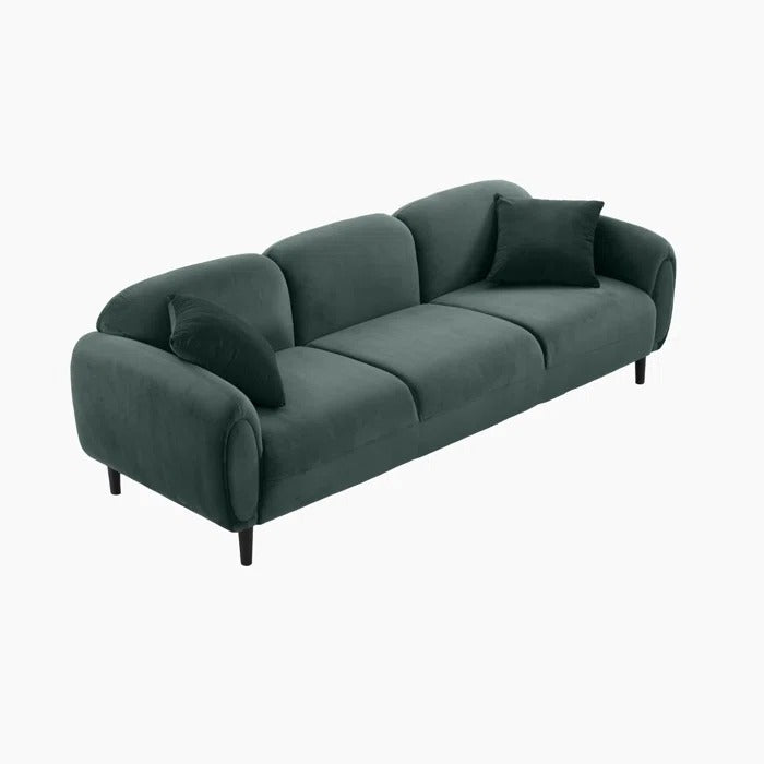 3 Seater Sofa: Mid Century Modern 3 Seater Couch Velveteen Sofa With Solid Wood Leg For Living Room