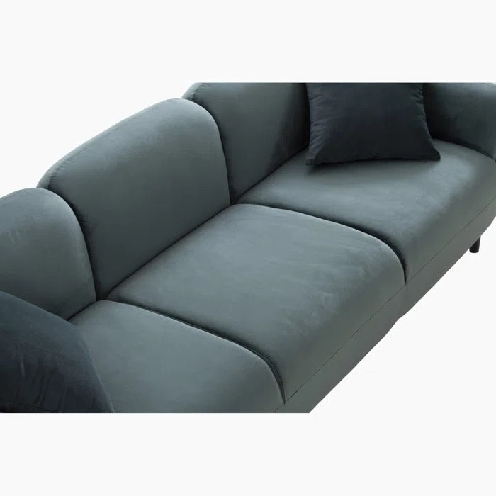 3 Seater Sofa: Mid Century Modern 3 Seater Couch Velveteen Sofa With Solid Wood Leg For Living Room