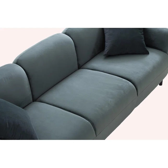 3 Seater Sofa: Mid Century Modern 3 Seater Couch Velveteen Sofa With Solid Wood Leg For Living Room