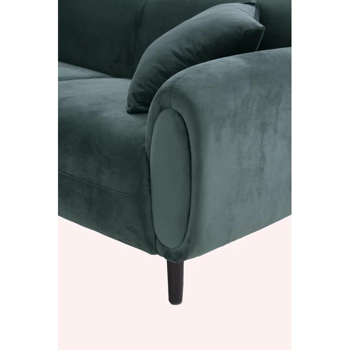 3 Seater Sofa: Mid Century Modern 3 Seater Couch Velveteen Sofa With Solid Wood Leg For Living Room