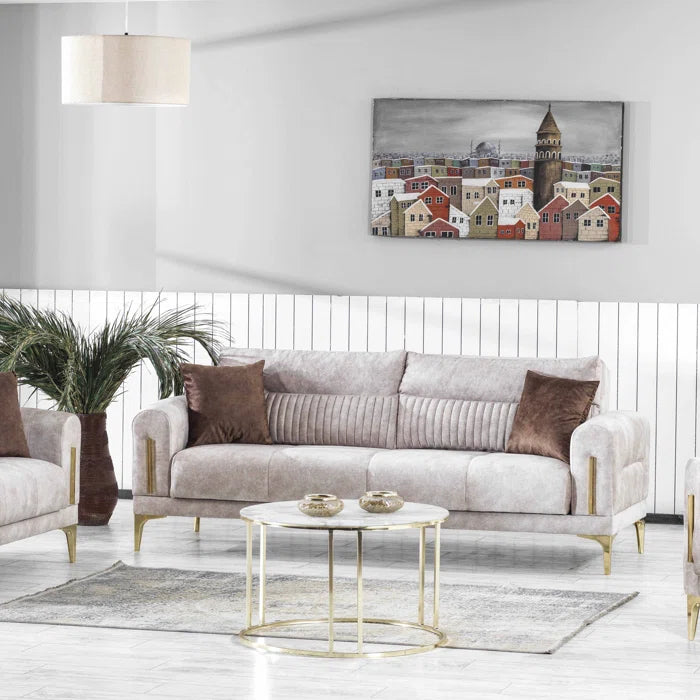 3 Seater Sofa: Moda 86.6 in. Fabric Upholstered 3-Seater Sofa