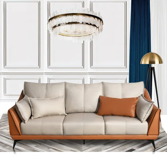 3 Seater Sofa: Modern Faux Leather Upholstered 3-Seater Sofa With Carbon Steel Legs
