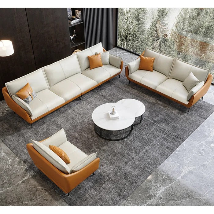 3 Seater Sofa: Modern Faux Leather Upholstered 3-Seater Sofa With Carbon Steel Legs