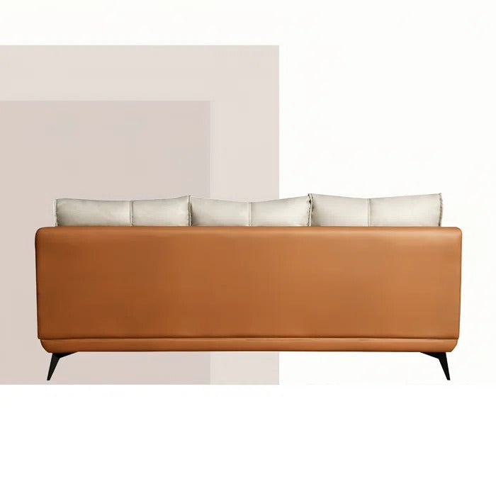 3 Seater Sofa: Modern Faux Leather Upholstered 3-Seater Sofa With Carbon Steel Legs