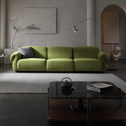 3 Seater Sofa: Modern Style Green Velvet Fabric Comfortable 3-Seat Living Room Sofa