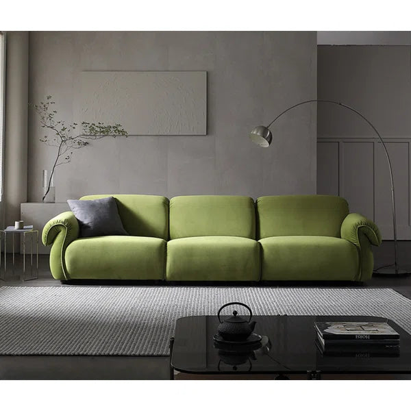 3 Seater Sofa: Modern Style Green Velvet Fabric Comfortable 3-Seat Living Room Sofa