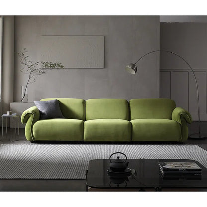 3 Seater Sofa: Modern Style Green Velvet Fabric Comfortable 3-Seat Living Room Sofa