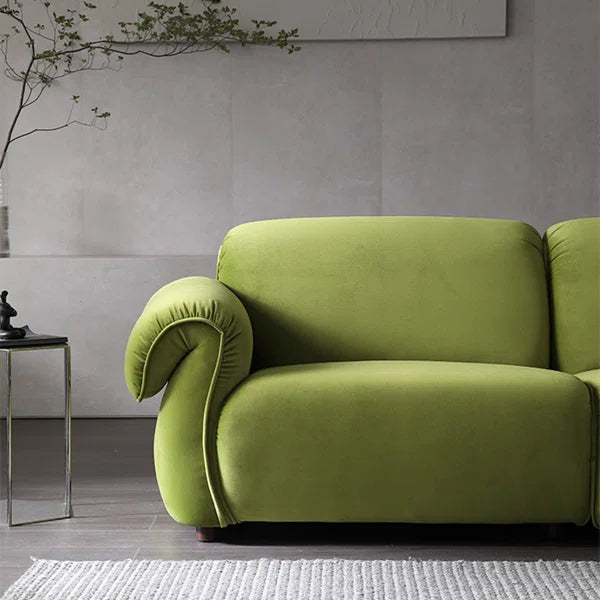 3 Seater Sofa: Modern Style Green Velvet Fabric Comfortable 3-Seat Living Room Sofa